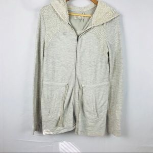 Anthropologie | Gray floral zip up jacket large